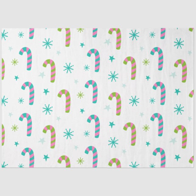 Candy Canes and Snowflakes White Christmas Tissue Paper (Front)