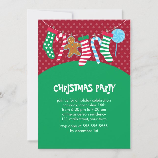 Candy Canes and Stockings Holiday Party Invitation (Front)