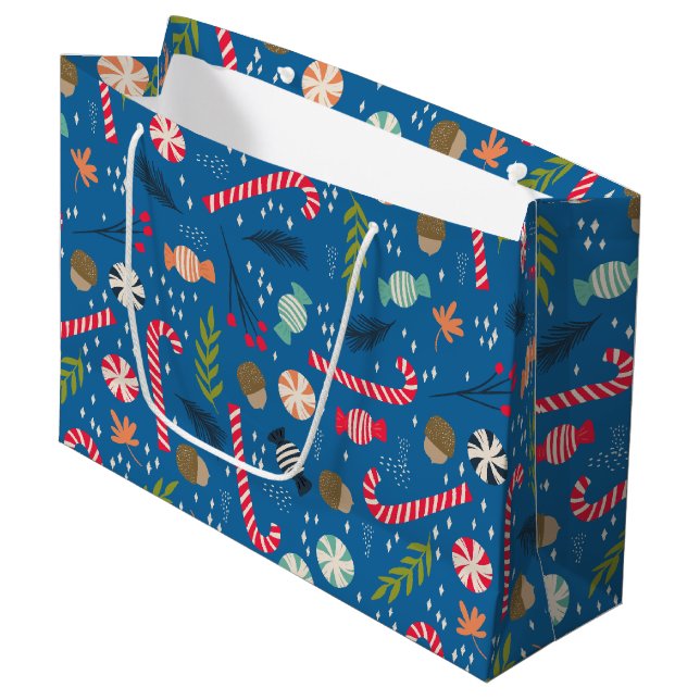 Candy Canes and Wrapped Christmas Candy Large Gift Bag (Front Angled)