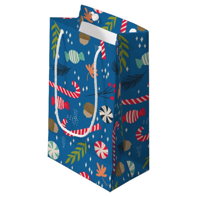Candy Canes and Wrapped Christmas Candy Small Gift Bag (Front Angled)