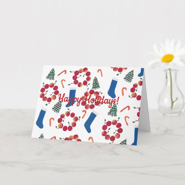 Candy Canes Apple Wreathes Christmas Stockings Card (Small Plant)