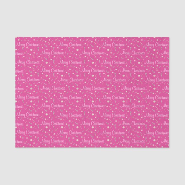 Candy Canes & Bon Bons Merry Christmas on Pink Tissue Paper (Front)