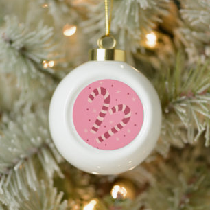 Candy canes ceramic ball christmas ornament