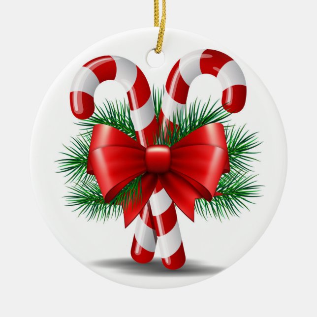 Candy Canes Ceramic Tree Decoration (Front)