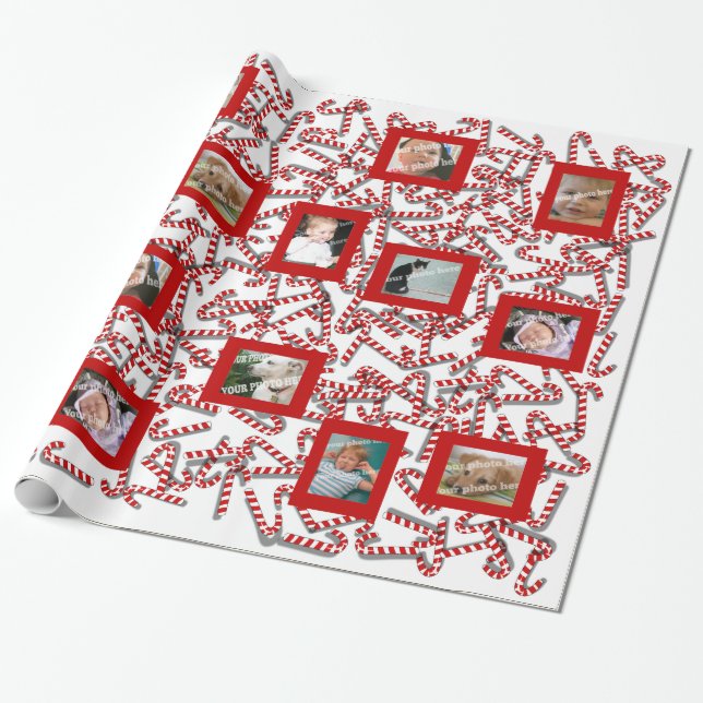 Candy Canes Christmas Custom Photo Wrapping Paper (Unrolled)