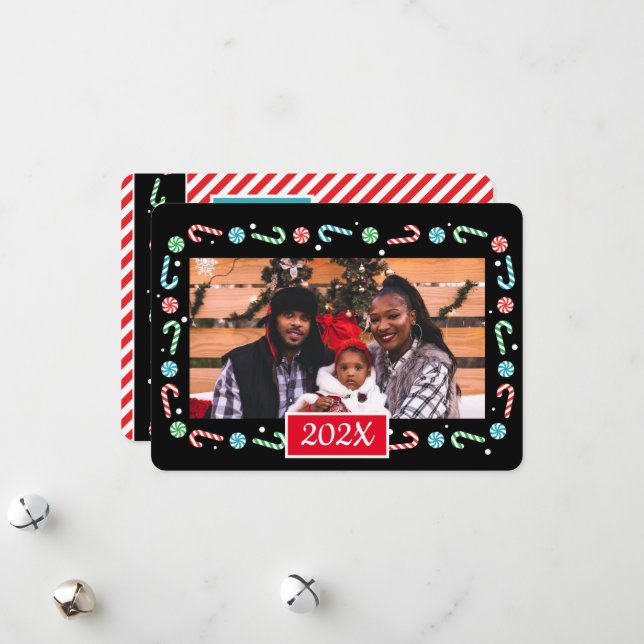 Candy Canes Christmas frame (add your own photo) H Holiday Card (Front/Back In Situ)