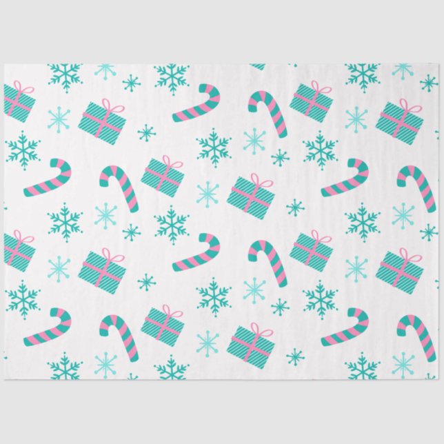 Candy Canes Christmas Gifts Snowflakes Christmas Tissue Paper (Front)