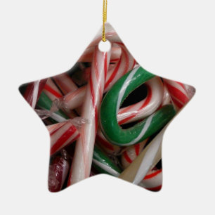 Candy Canes Christmas Holiday White Green and Red Ceramic Tree Decoration
