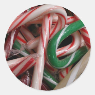 Candy Canes Christmas Holiday White Green and Red Classic Round Sticker