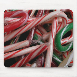 Candy Canes Christmas Holiday White Green and Red Mouse Mat
