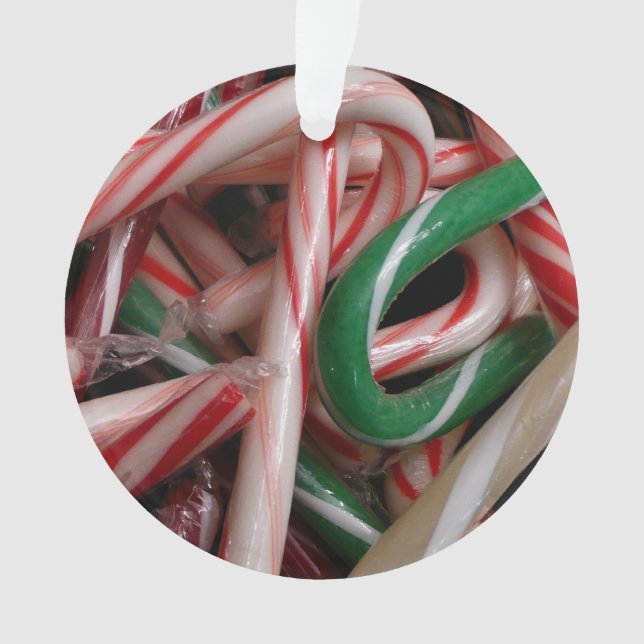 Candy Canes Christmas Holiday White Green and Red Ornament (Front)