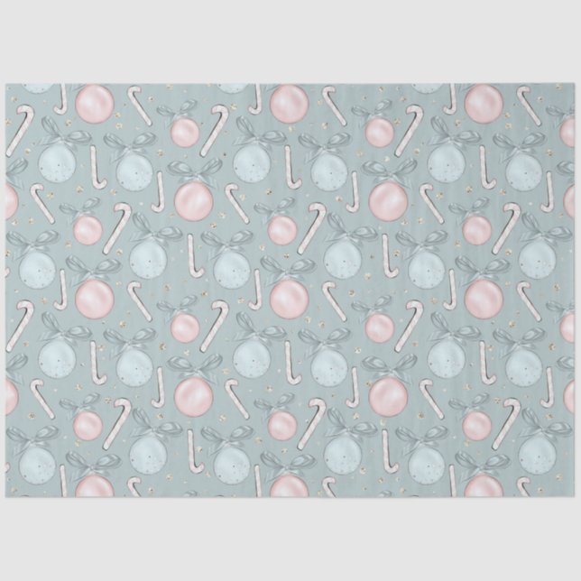 Candy Canes Christmas Ornaments Bows Christmas Tissue Paper (Front)