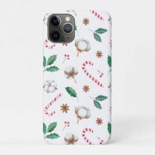 Candy Canes Cotton Holly Leaves Christmas iPhone 11 Pro Case