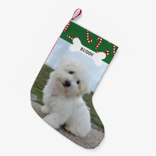 Candy Canes Dog Bone Pet Photo Small Christmas Stocking
