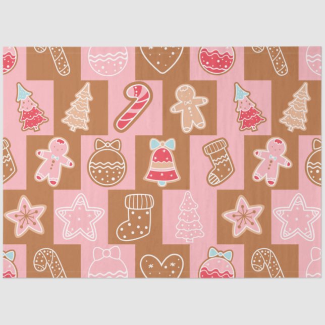 Candy Canes Gingerbread Men Stars Christmas Tissue Paper (Front)