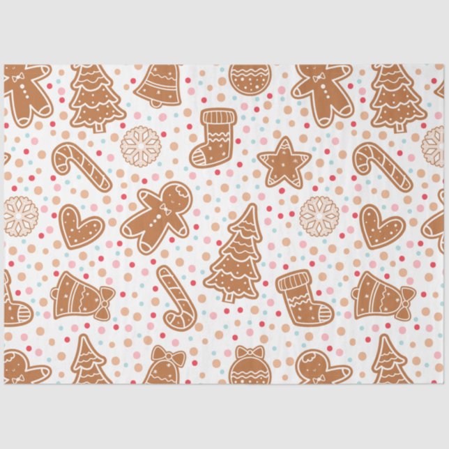 Candy Canes Gingerbread Men Stars Christmas Tissue Paper (Front)
