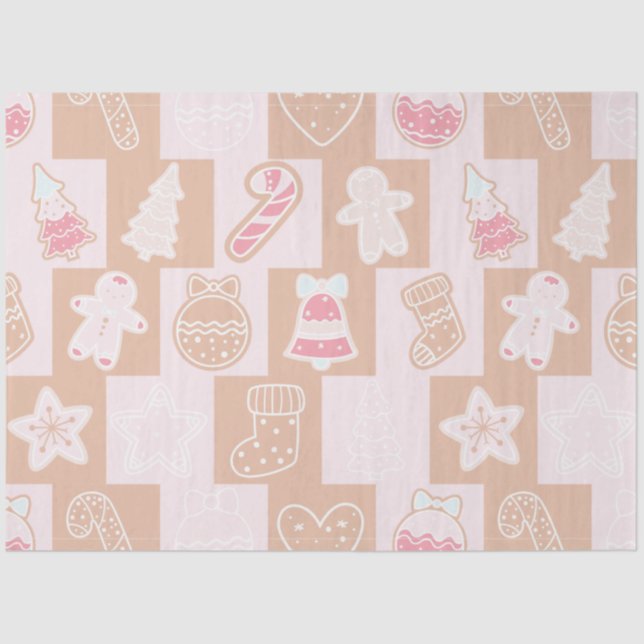 Candy Canes Gingerbread Men Stars Christmas Tissue Paper (Front)