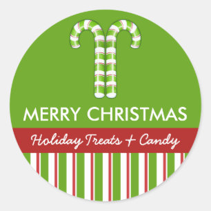 Candy Canes green Candy Gift Jar Round Label