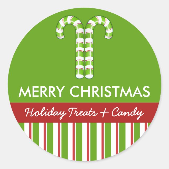 Candy Canes green Candy Gift Jar Round Label (Front)