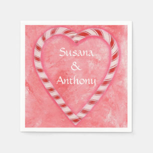 Candy Canes Heart Personalised Wedding Napkins