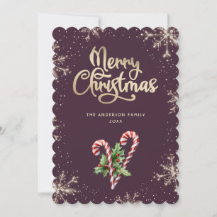 Candy Canes Holly Berries Violet Christmas Card