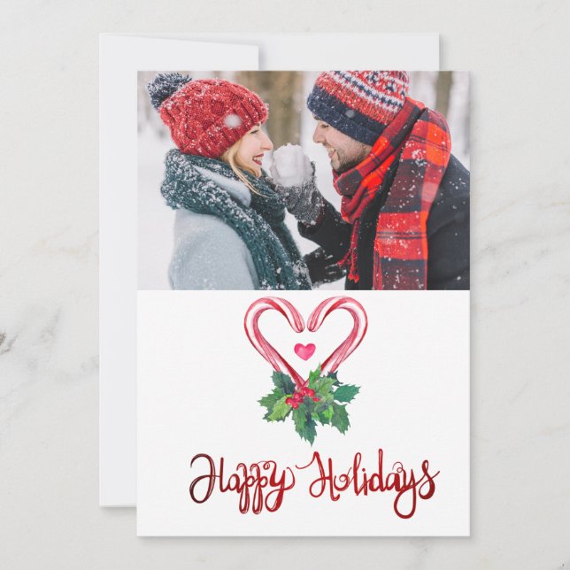 Candy Canes Holly Berry Photo Merry Christmas (Front)