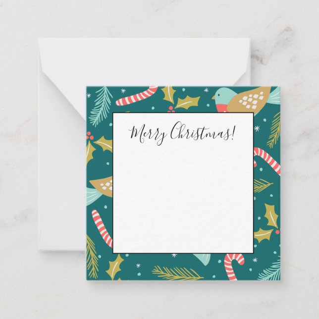 Candy Canes Holly Pine Boughs Birds Card (Front)