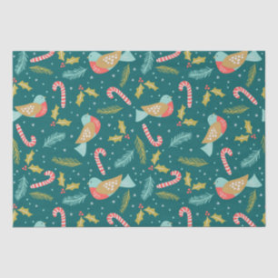 Candy Canes Holly Pine Boughs Birds Tissue Paper