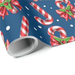 Candy Canes In Blue Wrapping Paper