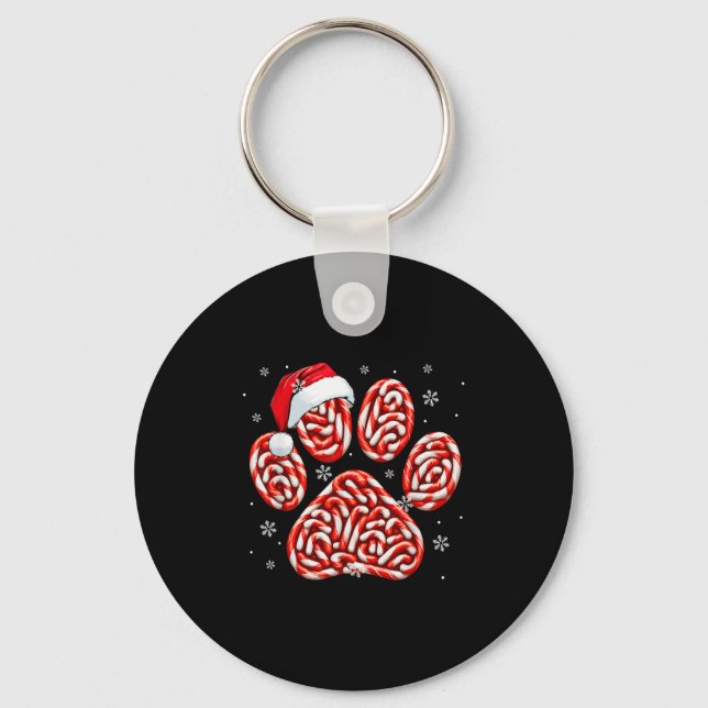 Candy Canes In Dog Paw Xmas Dog Cat Owner Family K Key Ring (Front)