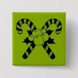 Candy Canes & mistletoe Black Merry Christmas 15 Cm Square Badge