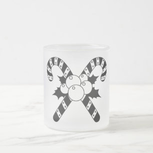Candy Canes & mistletoe Black Merry Christmas Frosted Glass Coffee Mug