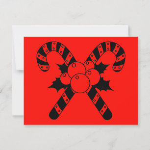 Candy Canes & mistletoe Black Merry Christmas Holiday Card