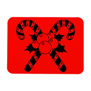 Candy Canes & mistletoe Black Merry Christmas Magnet