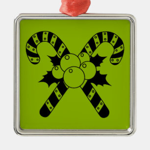 Candy Canes & mistletoe Black Merry Christmas Metal Tree Decoration