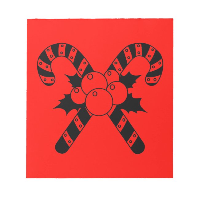 Candy Canes & mistletoe Black Merry Christmas Notepad (Front)