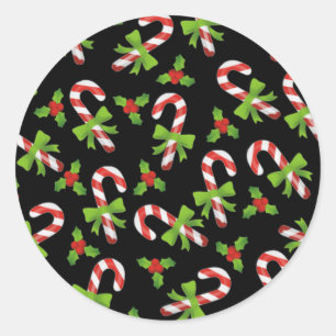 Candy Canes 'n' Holly Classic Round Sticker