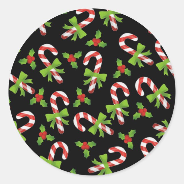 Candy Canes 'n' Holly Classic Round Sticker (Front)