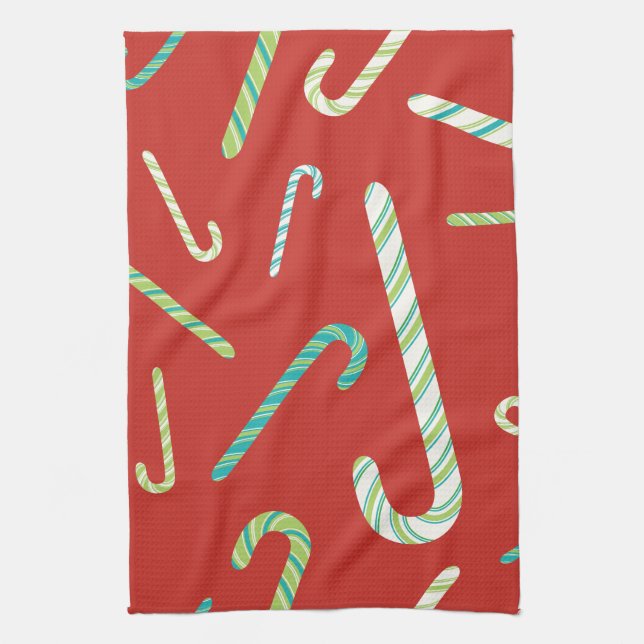 Candy Canes on a Red background Tea Towel (Vertical)