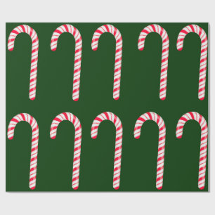 Candy Canes on Dark Green Wrapping Paper