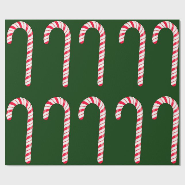 Candy Canes on Dark Green Wrapping Paper (Flat)