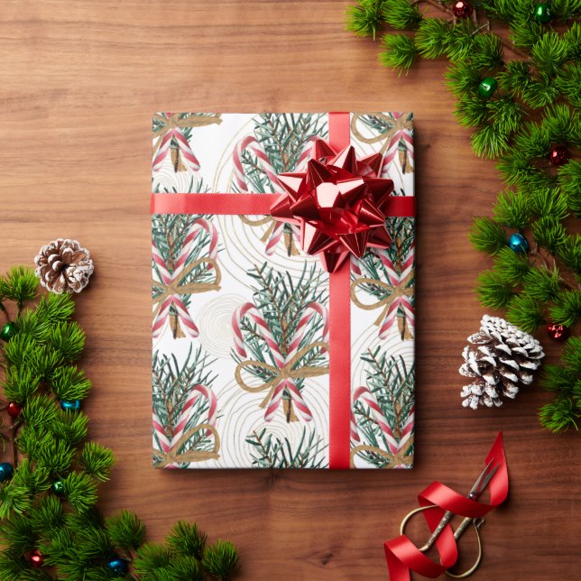 Candy Canes on Gold Circles Wrapping Paper (Holiday Gift)