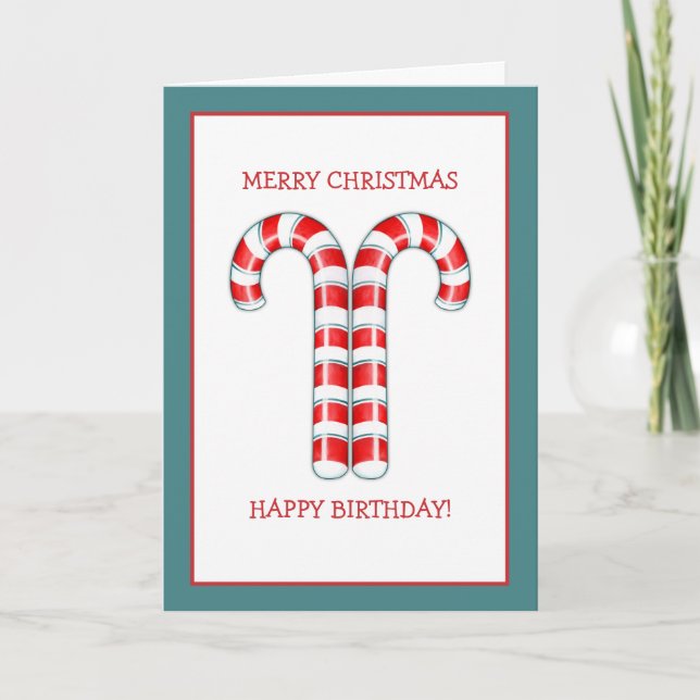 Candy Canes red Christmas Birthday Card (Front)