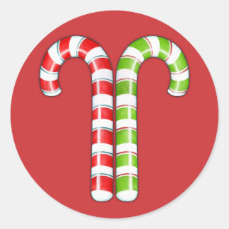 Candy Canes red green Round Sticker