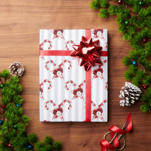 Candy Canes Red White Floral Holiday Wrapping Paper