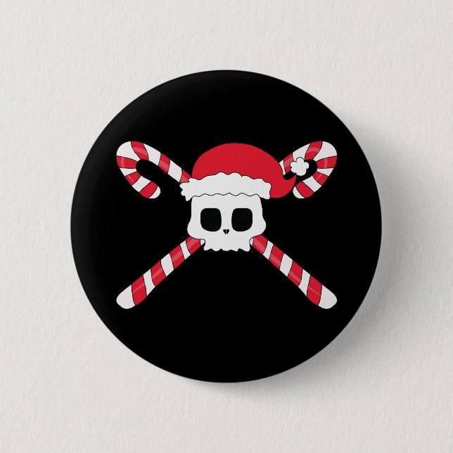 Candy Canes Skull Santa Hat Christmas 6 Cm Round Badge (Front)