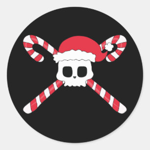 Candy Canes Skull Santa Hat Christmas Classic Round Sticker