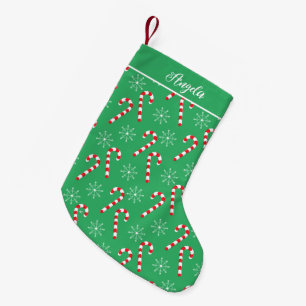 Candy Canes Snowflakes Green Christmas Stocking