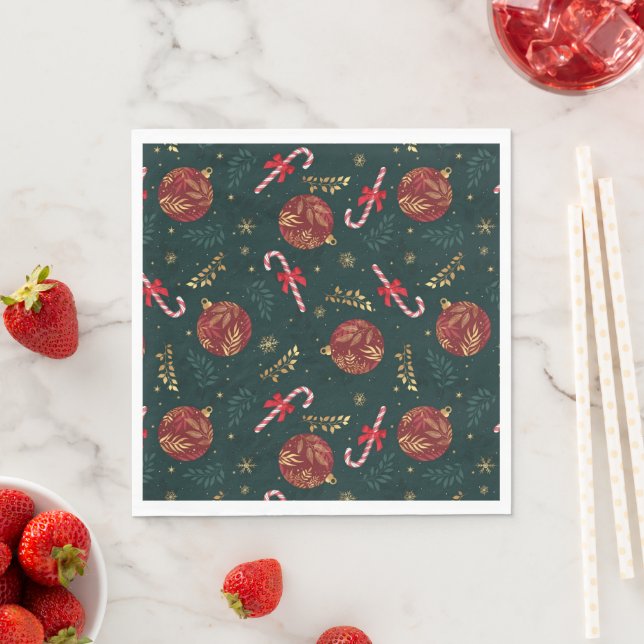 Candy Canes Snowflakes Red Christmas Balls Green Napkin (Insitu)