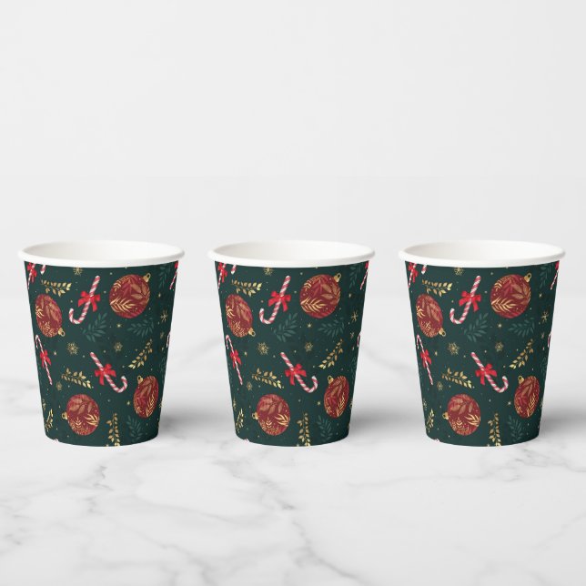 Candy Canes Snowflakes Red Christmas Balls Green Paper Cups (Multi)